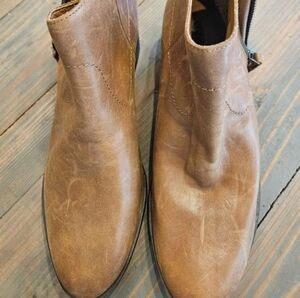 Lucky Brand Blandre Women  Shoes Brown Leather Pull Up Ankle Bootie Casual Zip